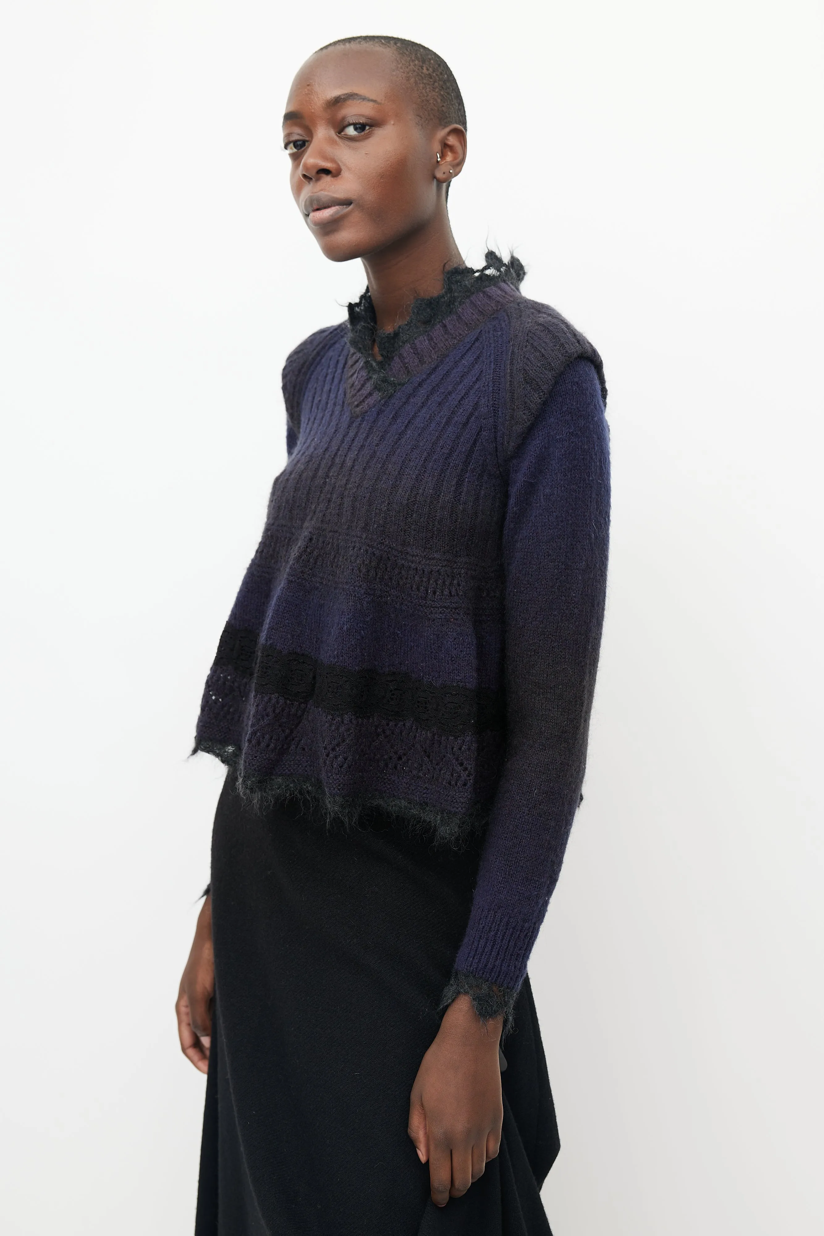 Purple & Black Crochet Trim Peplum Sweater