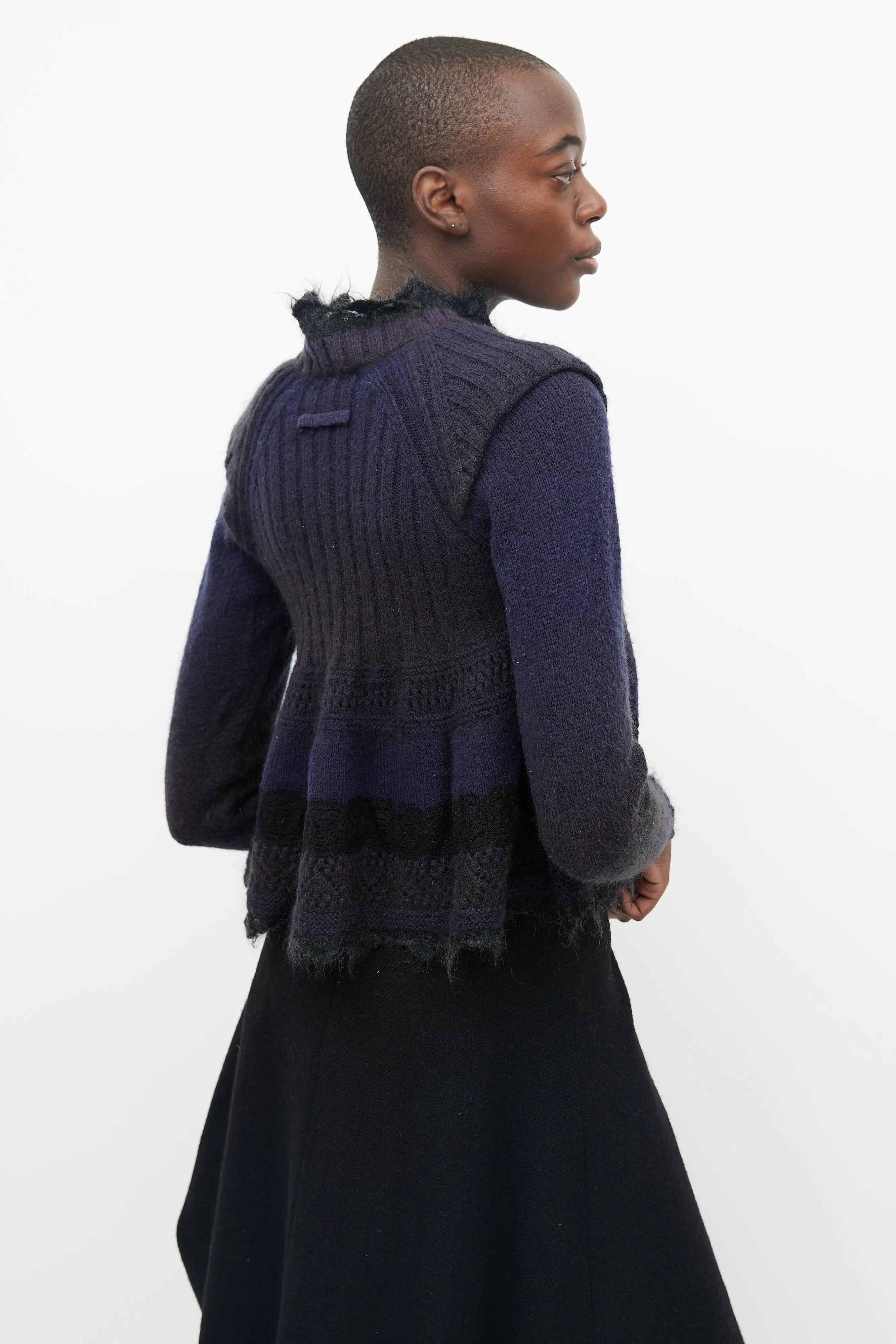 Purple & Black Crochet Trim Peplum Sweater