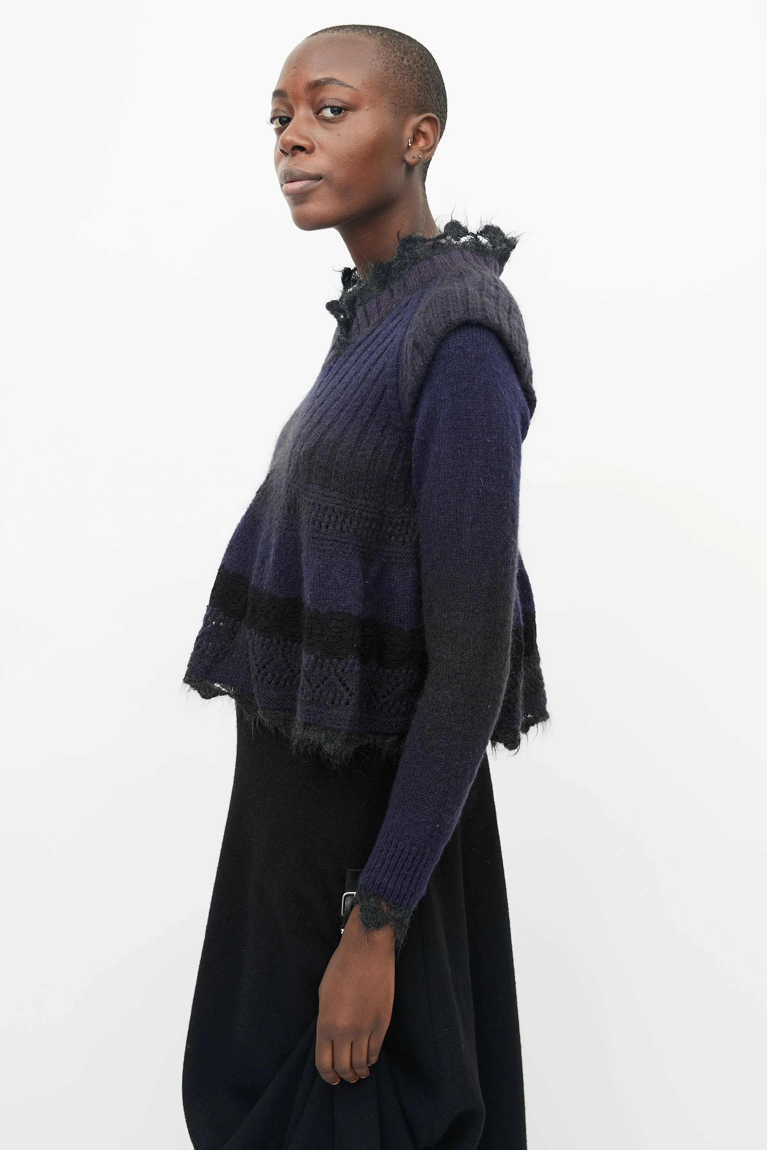 Purple & Black Crochet Trim Peplum Sweater