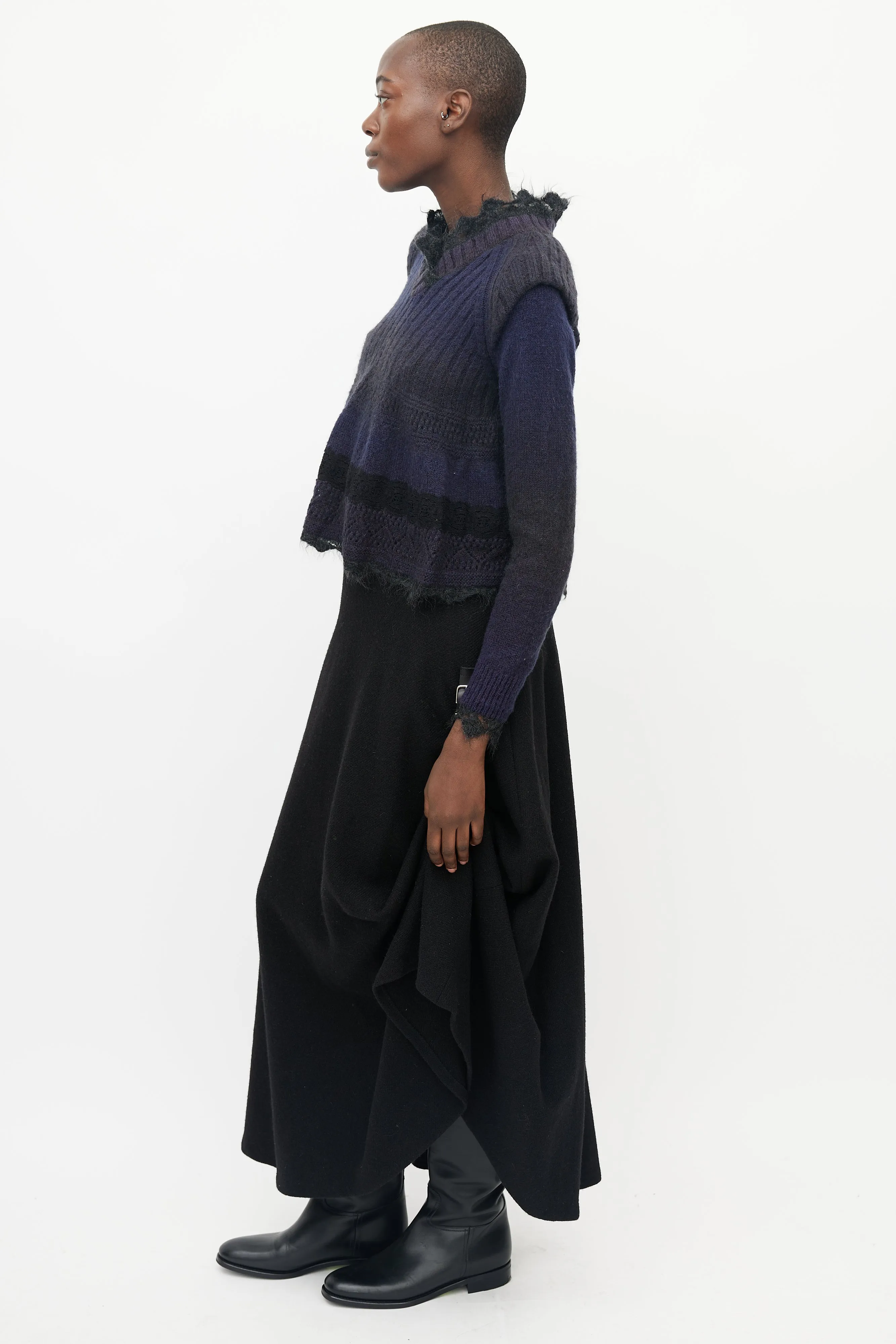 Purple & Black Crochet Trim Peplum Sweater