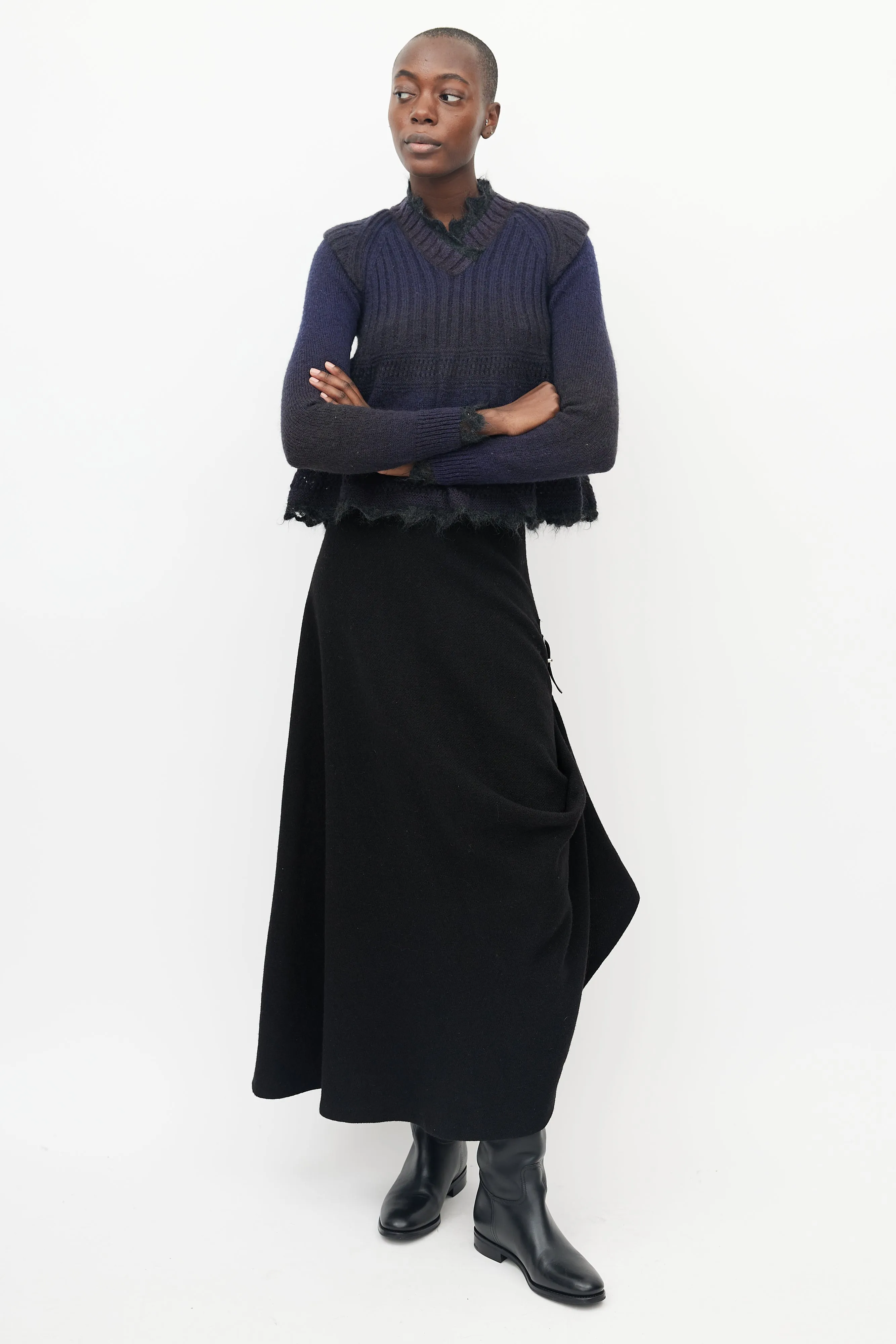 Purple & Black Crochet Trim Peplum Sweater