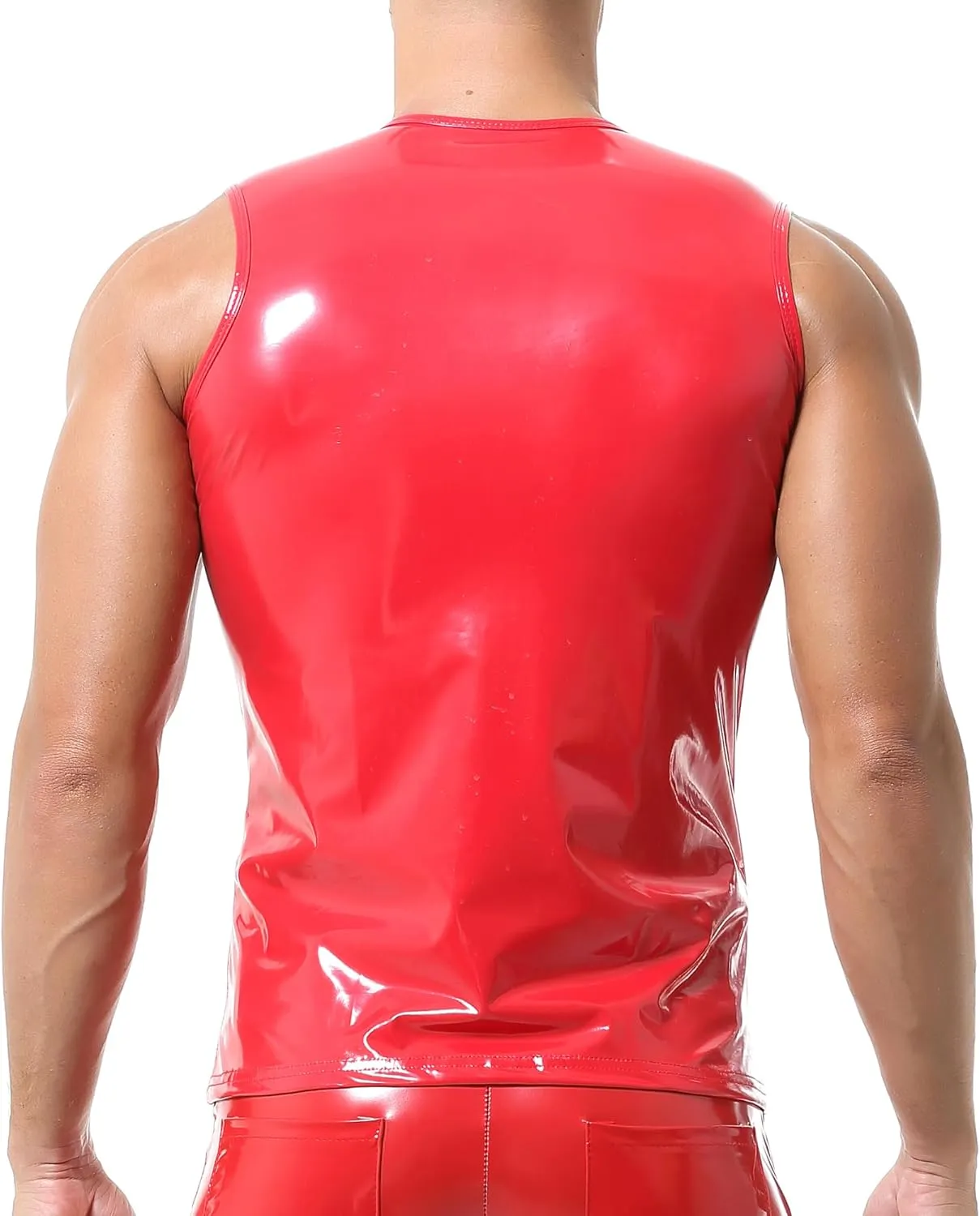 QiaTi Men's Faux Leather Undershirt Wetlook Tank Top Shirt Chest Lace Up Sleeveless Vest Sport Muscle