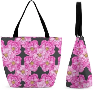 Red Rose Flowers Print Hobo Handbags With Zipper Women's Tote Handbags