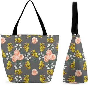 Red Rose Flowers Print Hobo Handbags With Zipper Women's Tote Handbags