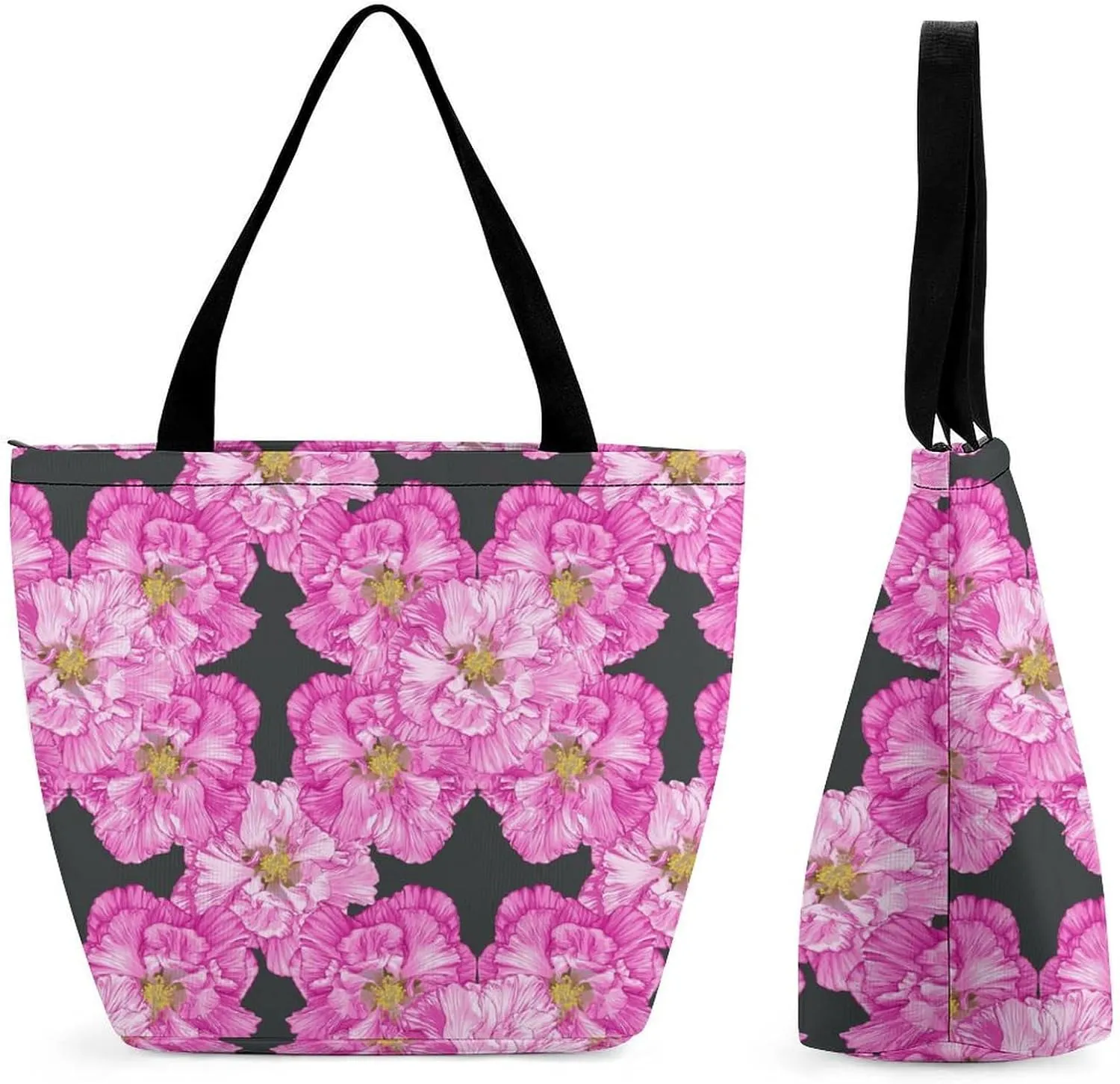 Red Rose Flowers Print Hobo Handbags With Zipper Women's Tote Handbags