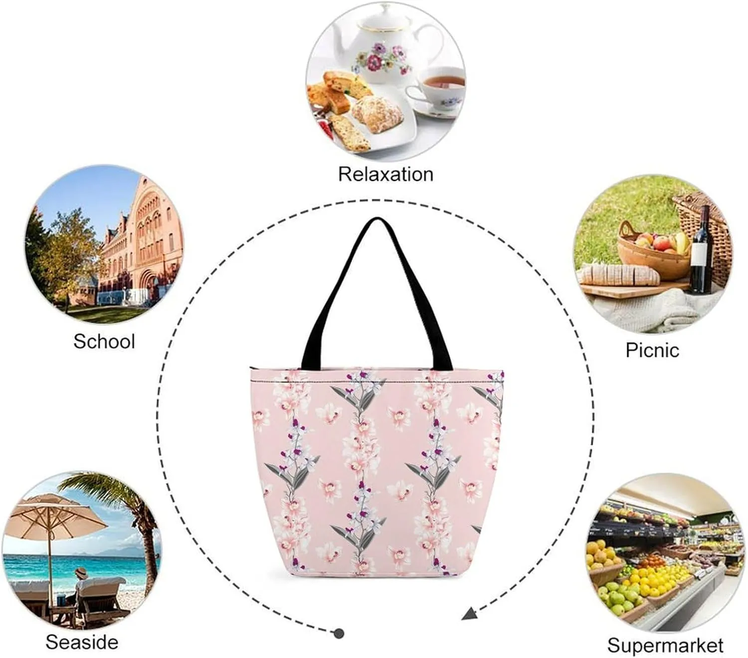 Red Rose Flowers Print Hobo Handbags With Zipper Women's Tote Handbags