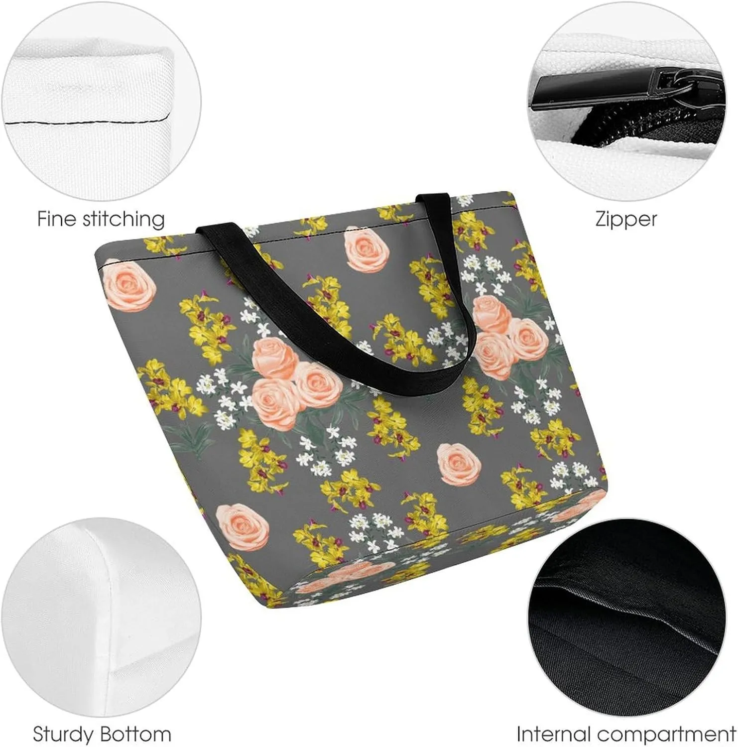 Red Rose Flowers Print Hobo Handbags With Zipper Women's Tote Handbags