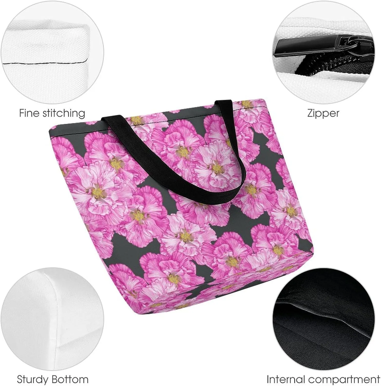 Red Rose Flowers Print Hobo Handbags With Zipper Women's Tote Handbags