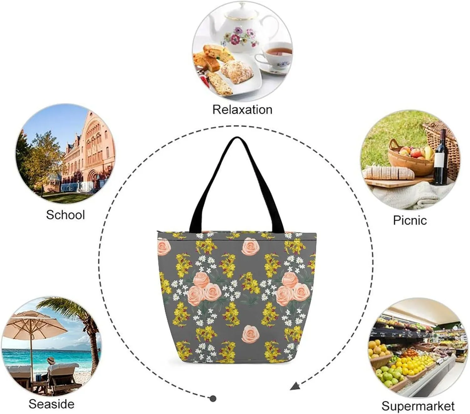 Red Rose Flowers Print Hobo Handbags With Zipper Women's Tote Handbags