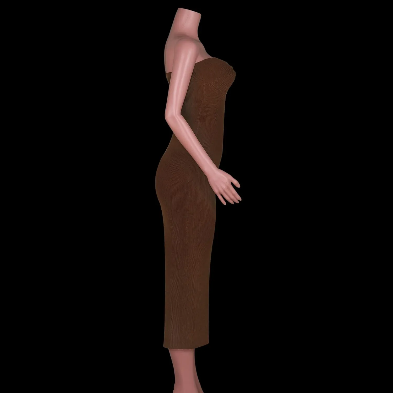 Sdencin Women Sexy Twist Knot Front Ribbed Knit Bodycon Bandeau Tube Dress Casual Solid Strapless Maxi Long Dress