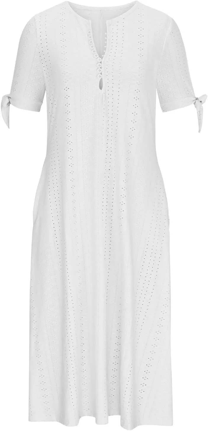 Summer Dresses for Women 2025,Cold Shoulder Eyelet Dress v Neck Boho Casual Beach Vacation Spring Maxi Dresses