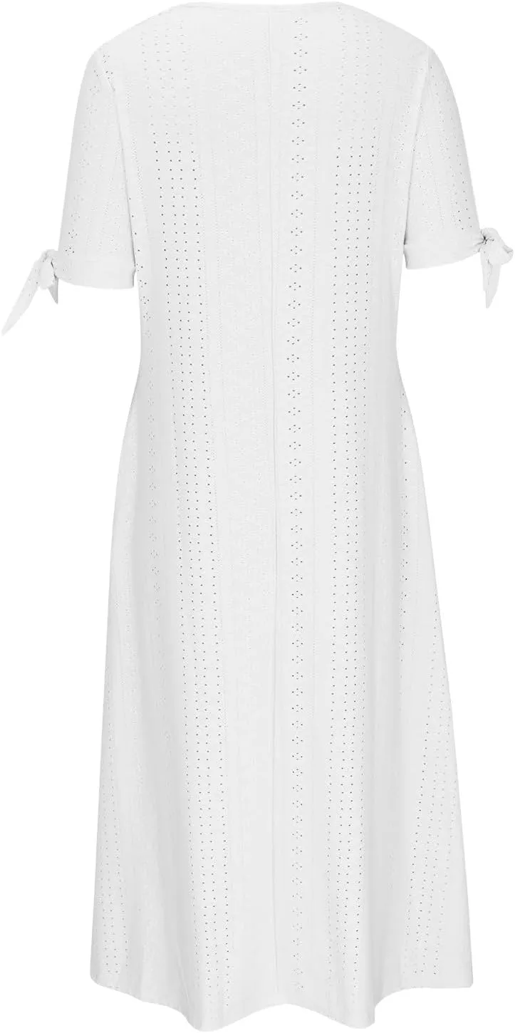 Summer Dresses for Women 2025,Cold Shoulder Eyelet Dress v Neck Boho Casual Beach Vacation Spring Maxi Dresses