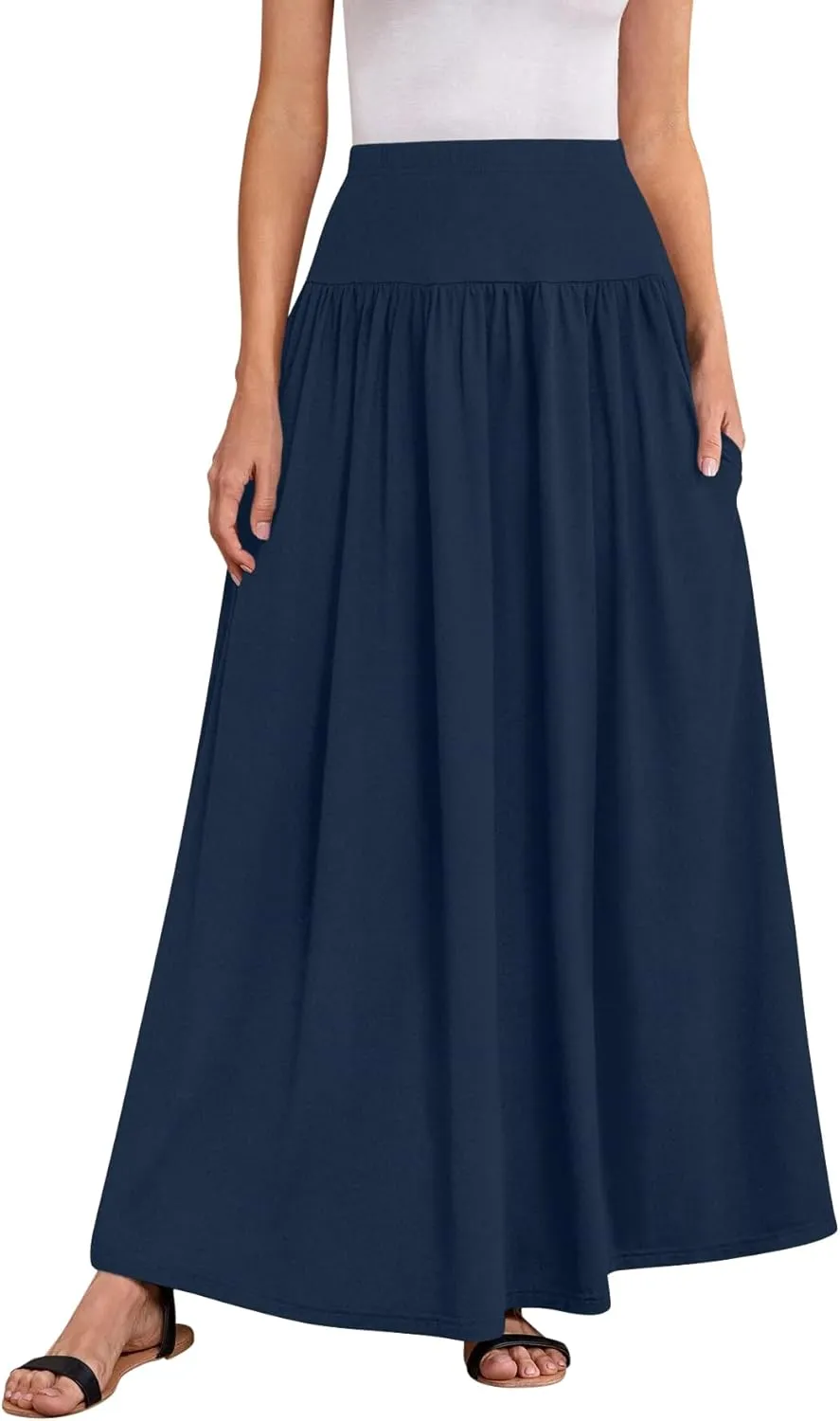 Sweet Hearts Maxi Skirts for Women with Pockets- Elastic Waist Casual Long Skirts XS-XL Made in USA