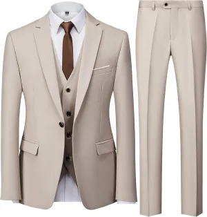 UNINUKOO Men Suits Slim Fit 3 Piece 1 Button Wedding Formal Business Tuxedo Suit Jacket Pants Vest Set