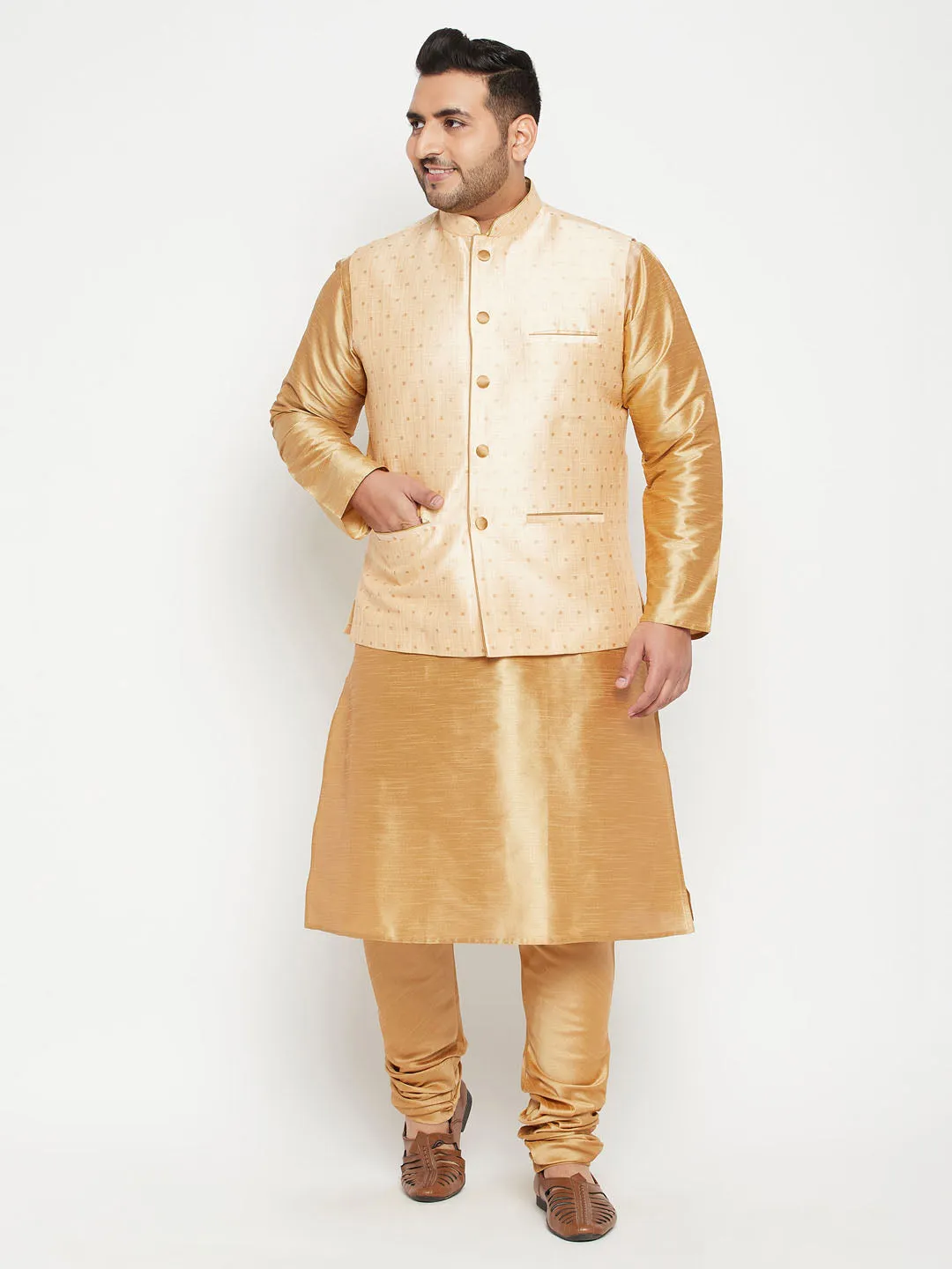 VASTRAMAY Gold Zari Nehru Jacket Kurta