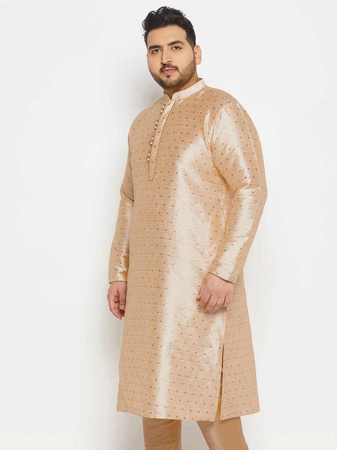VASTRAMAY Gold Zari Weaved Silk Kurta