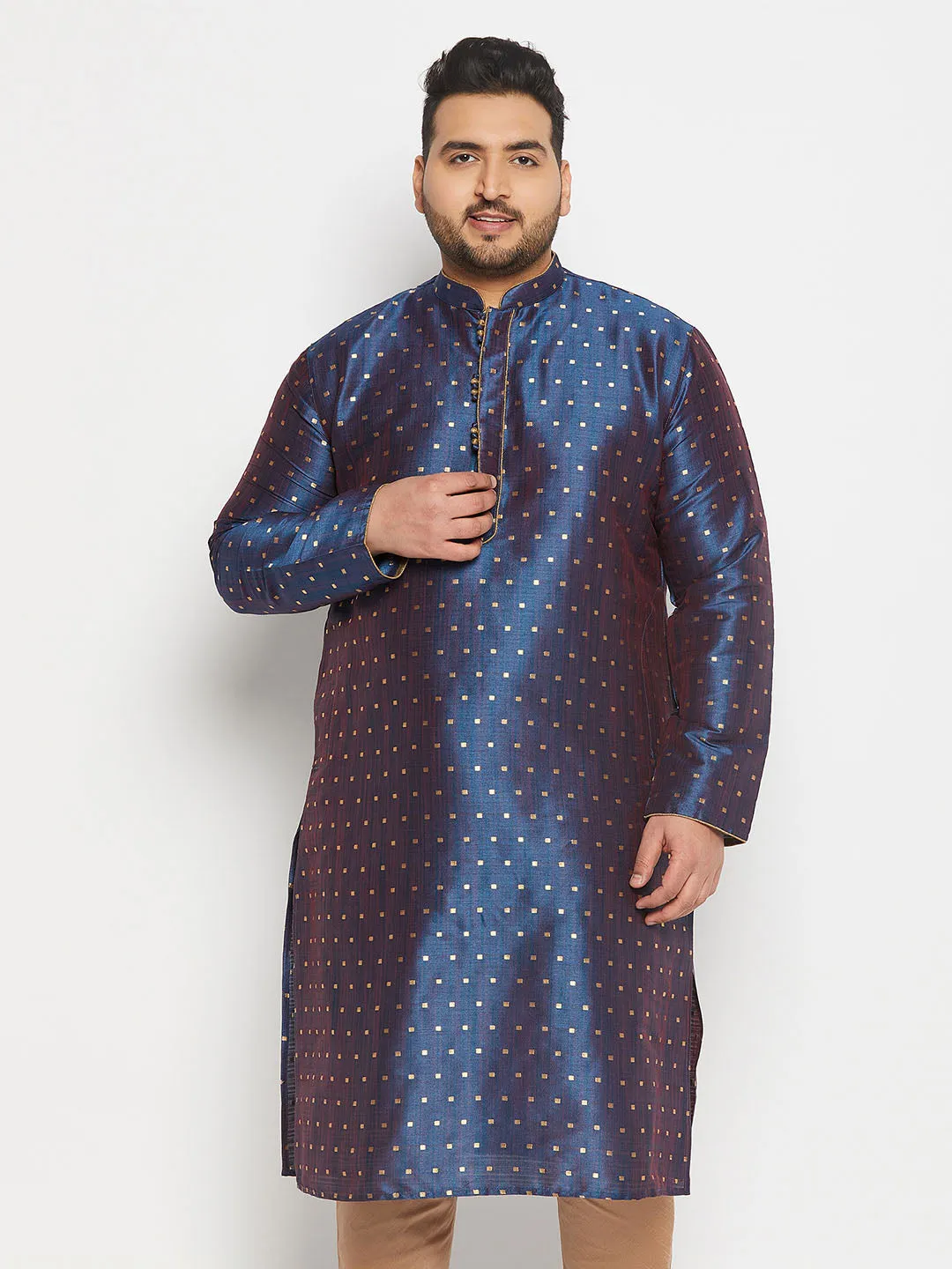 VASTRAMAY Navy Blue Zari Weaved Kurta