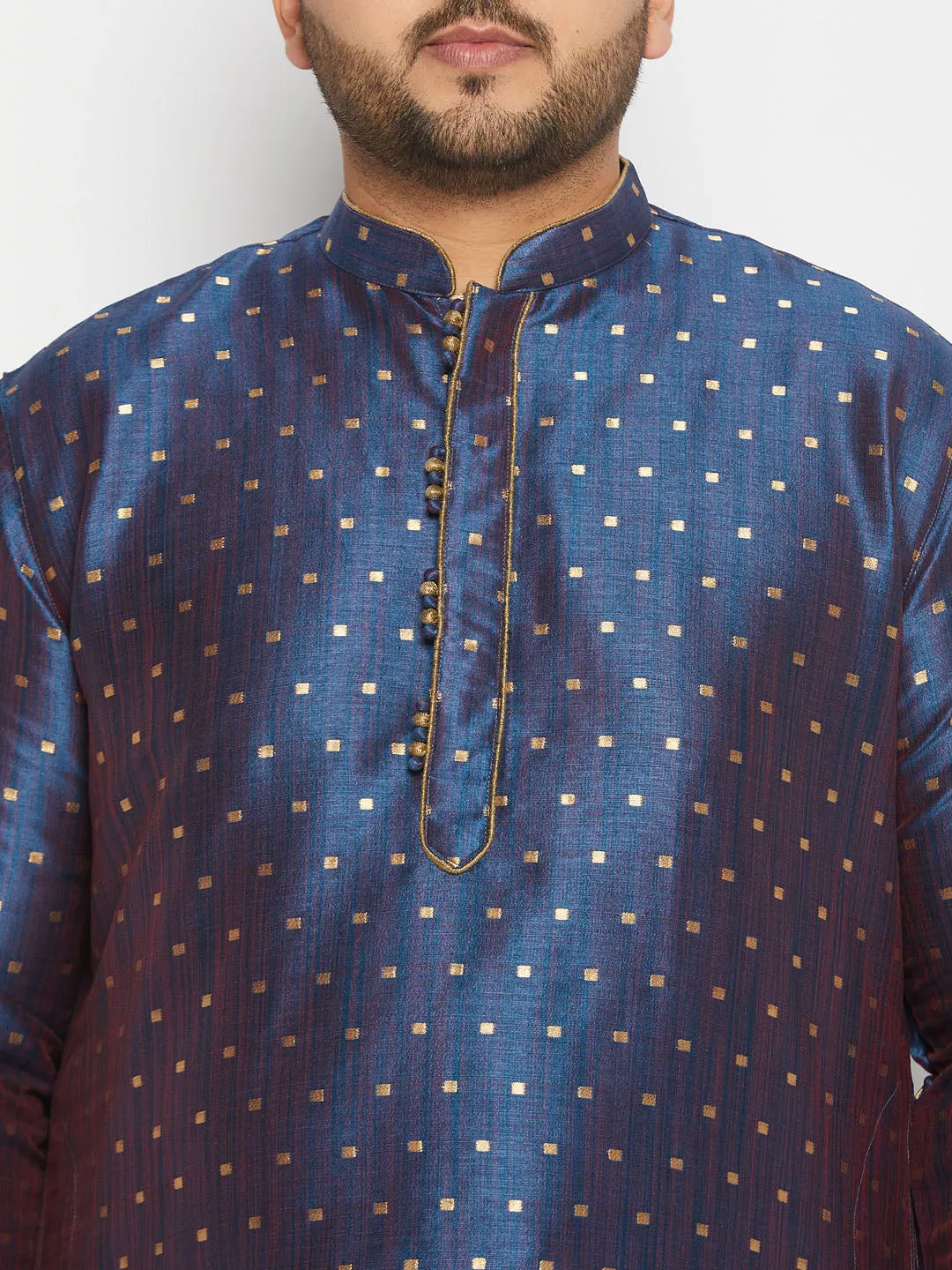 VASTRAMAY Navy Blue Zari Weaved Kurta