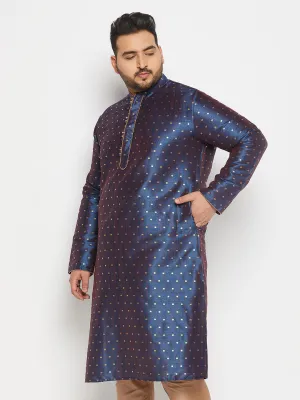 VASTRAMAY Navy Blue Zari Weaved Kurta