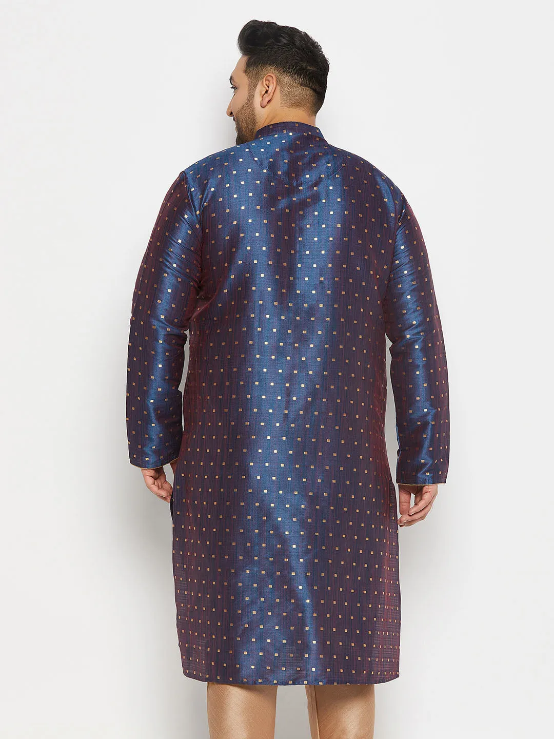 VASTRAMAY Navy Blue Zari Weaved Kurta