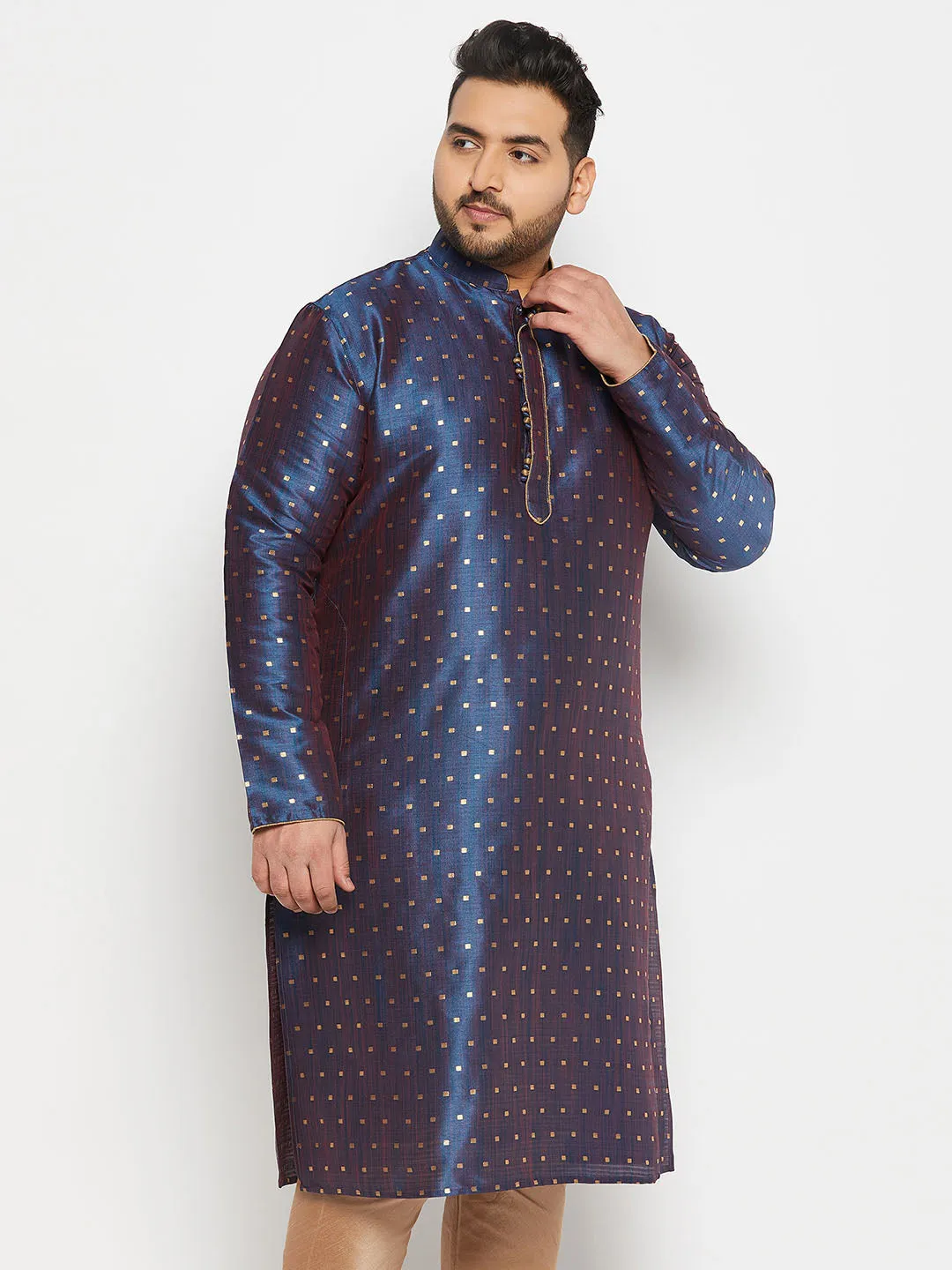 VASTRAMAY Navy Blue Zari Weaved Kurta