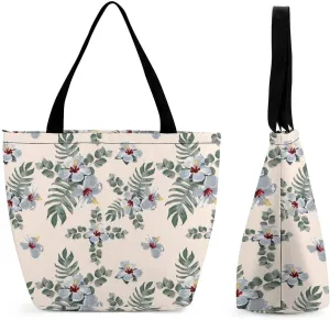 Vintage Lily Hibiscus Flowers Hobo Handbags With Zipper Women's Tote Handbags