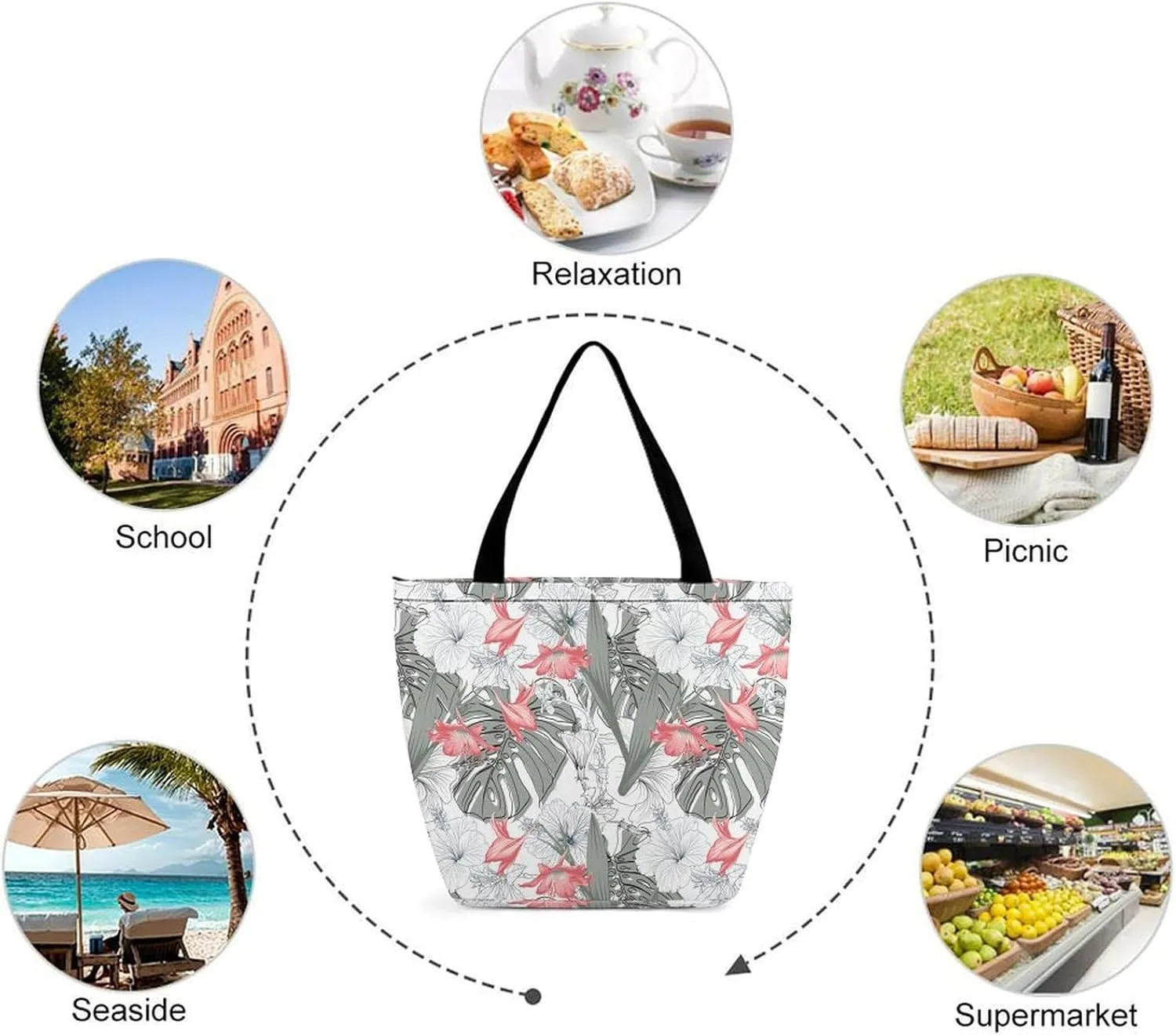Vintage Lily Hibiscus Flowers Hobo Handbags With Zipper Women's Tote Handbags