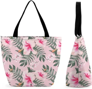 Vintage Lily Hibiscus Flowers Hobo Handbags With Zipper Women's Tote Handbags