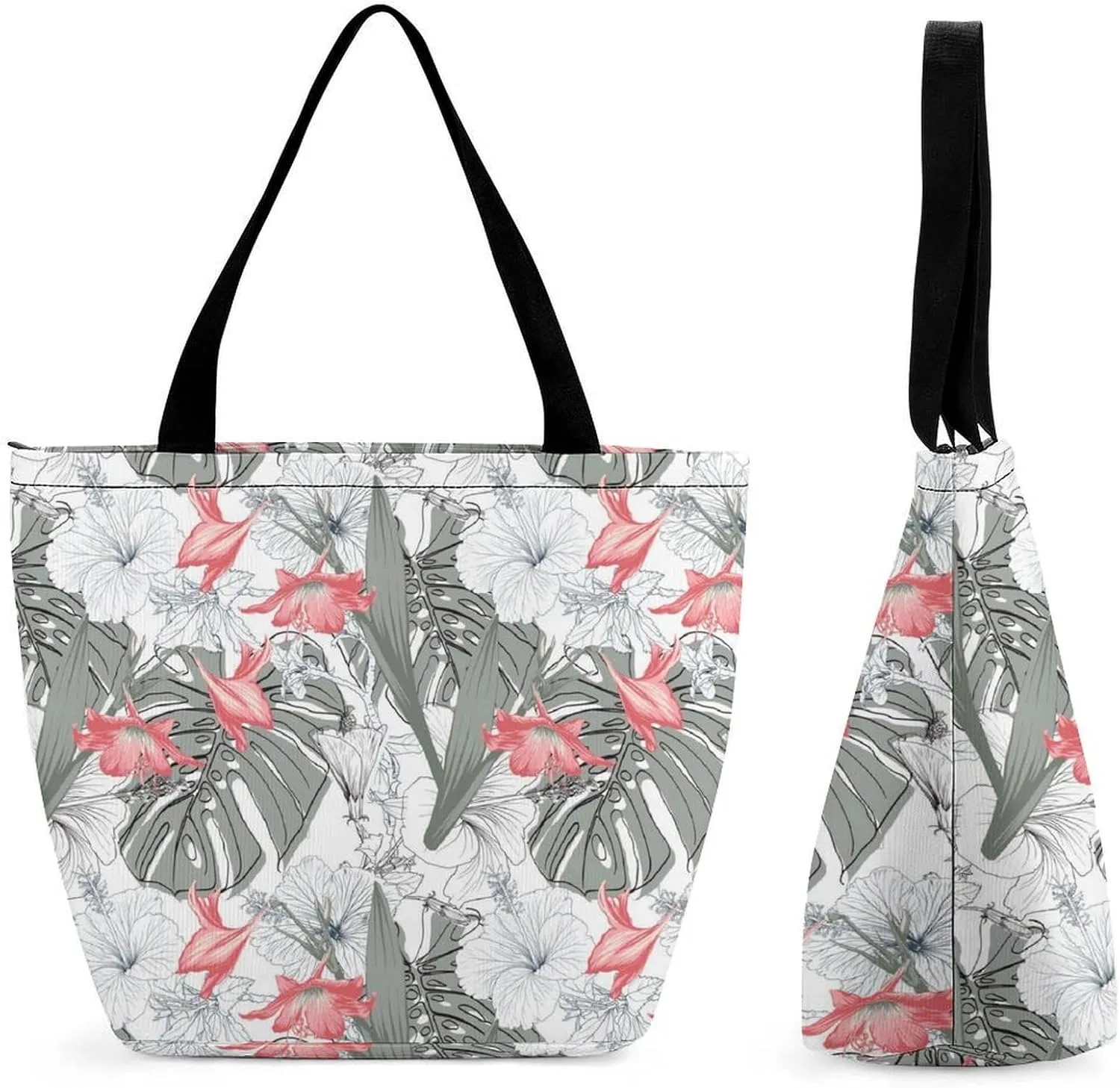 Vintage Lily Hibiscus Flowers Hobo Handbags With Zipper Women's Tote Handbags