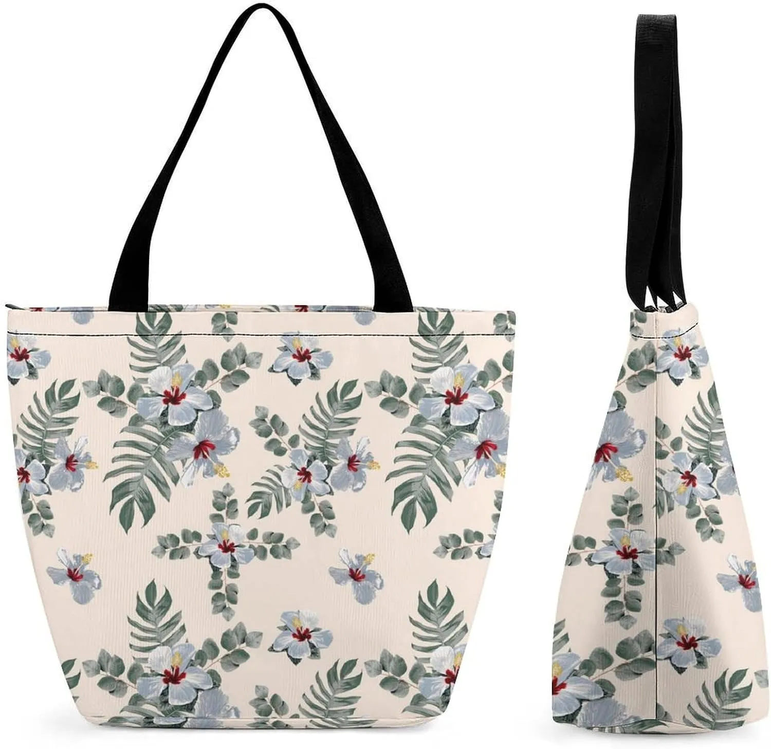 Vintage Lily Hibiscus Flowers Hobo Handbags With Zipper Women's Tote Handbags