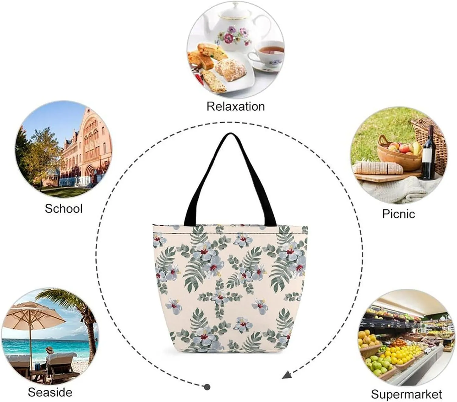 Vintage Lily Hibiscus Flowers Hobo Handbags With Zipper Women's Tote Handbags