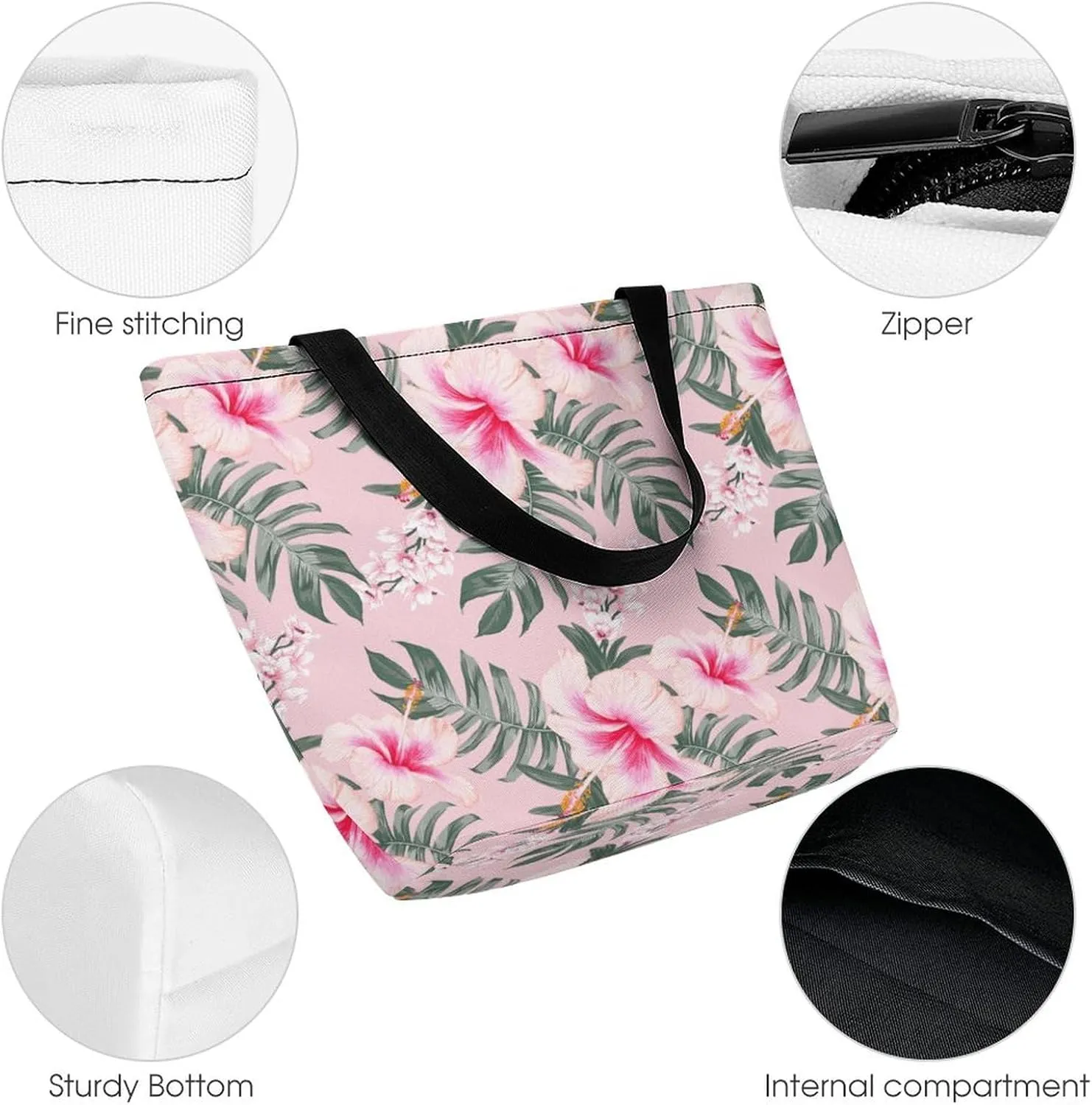 Vintage Lily Hibiscus Flowers Hobo Handbags With Zipper Women's Tote Handbags
