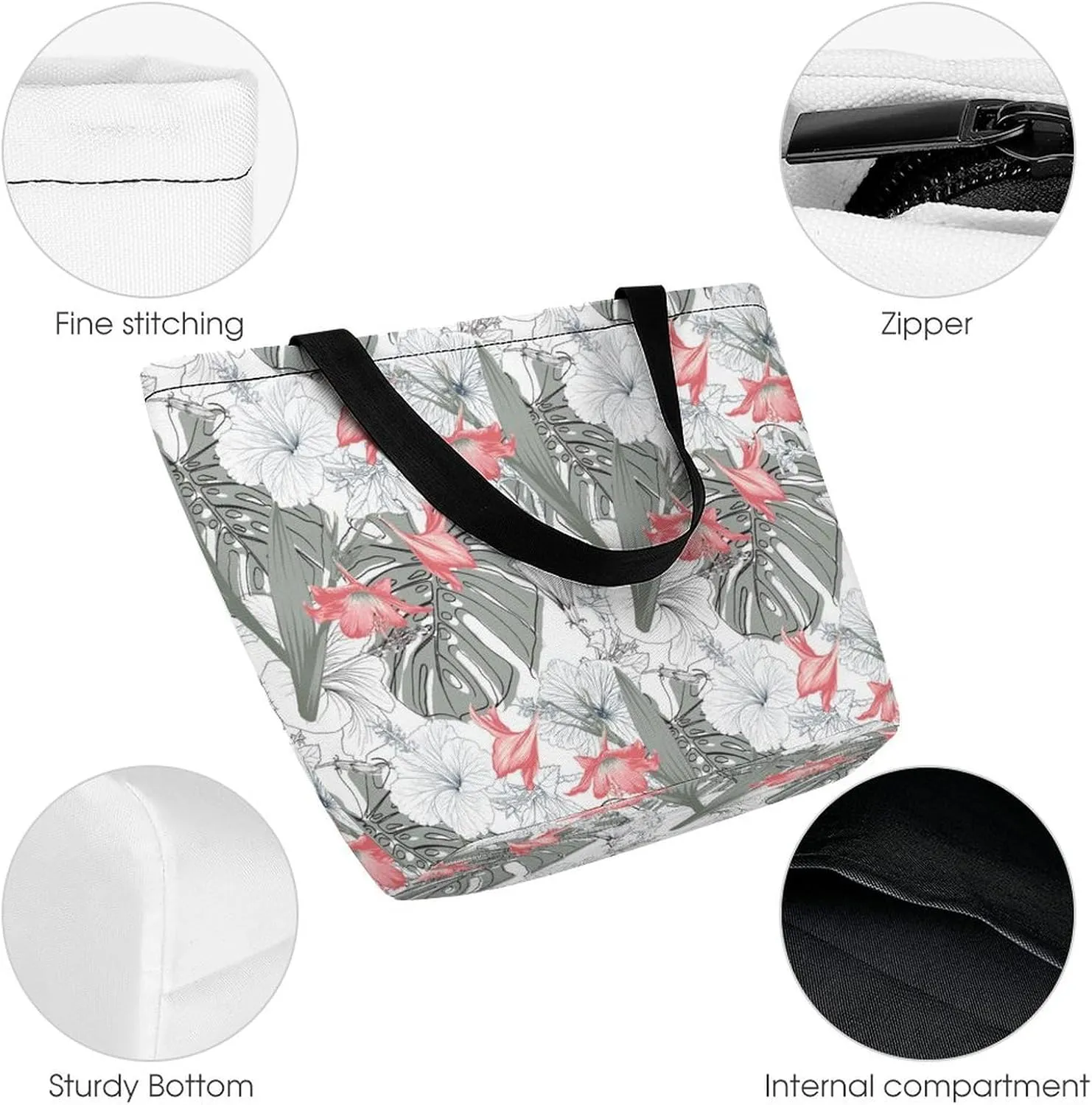 Vintage Lily Hibiscus Flowers Hobo Handbags With Zipper Women's Tote Handbags