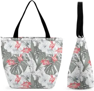 Vintage Lily Hibiscus Flowers Hobo Handbags With Zipper Women's Tote Handbags