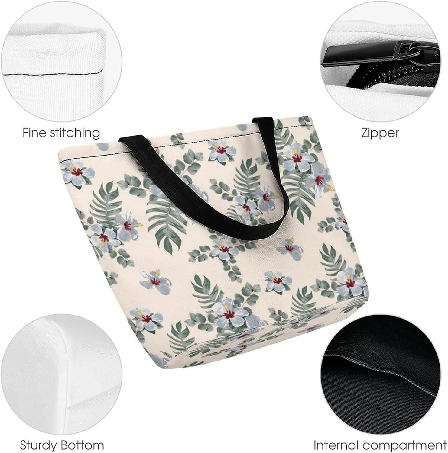 Vintage Lily Hibiscus Flowers Hobo Handbags With Zipper Women's Tote Handbags