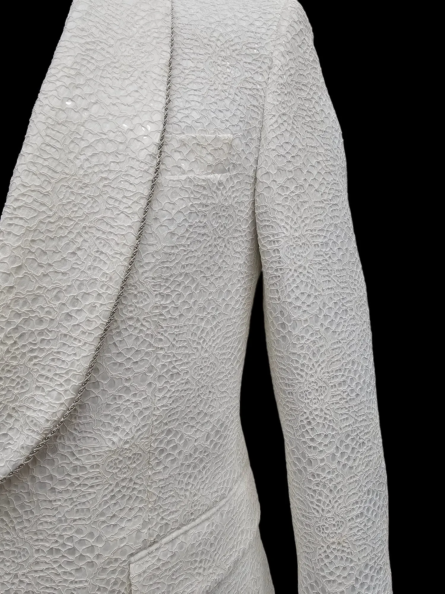 White Textured Tuxedo Suit - Contemporary Splendor - Statement for 2024 Prom and Wedding Seasons