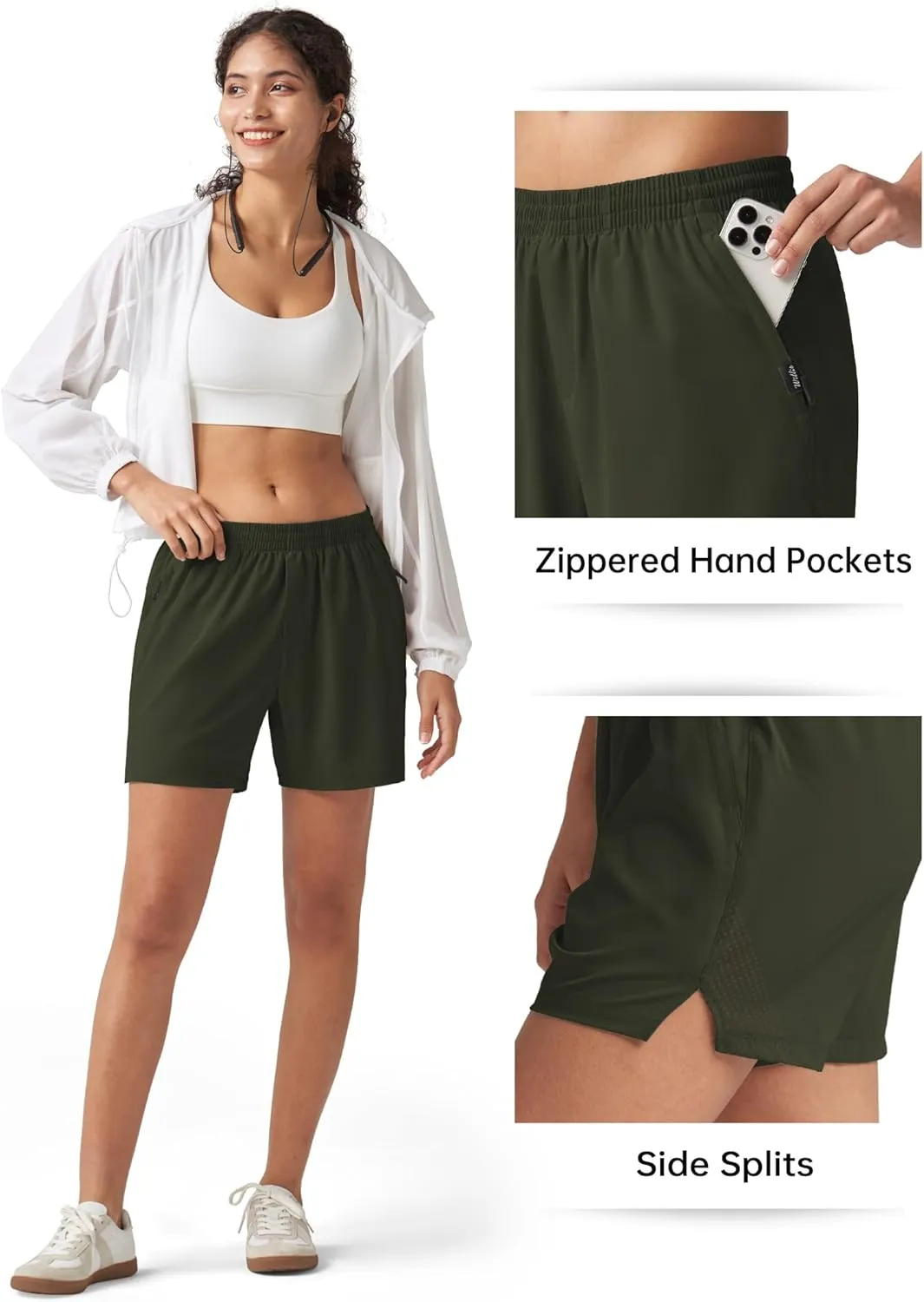Willit Women's 5'' Hiking Athletic Shorts with Zipper Pockets Quick Dry for Running, Workout, Travel