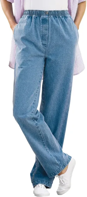 Woman Within Plus Size 7-Day Straight-Leg Elastic-Waist Denim Jean (Petite & Tall Available)