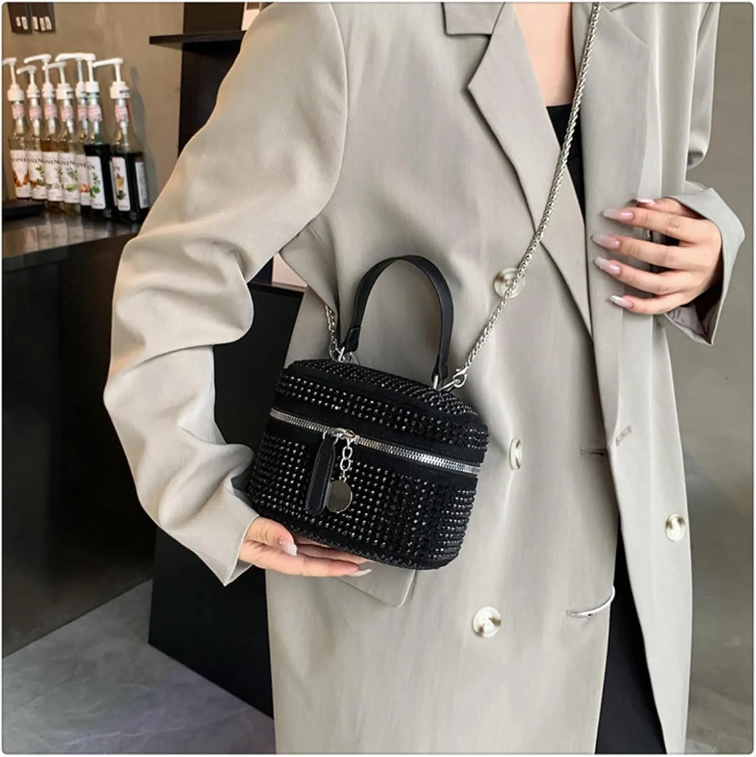 Women Tote Bag PU Leather Satchel Bag Shoulder Bag Top Handle Bag Crossbody Bag Purses and Handbag with Chain Strap (Silver)