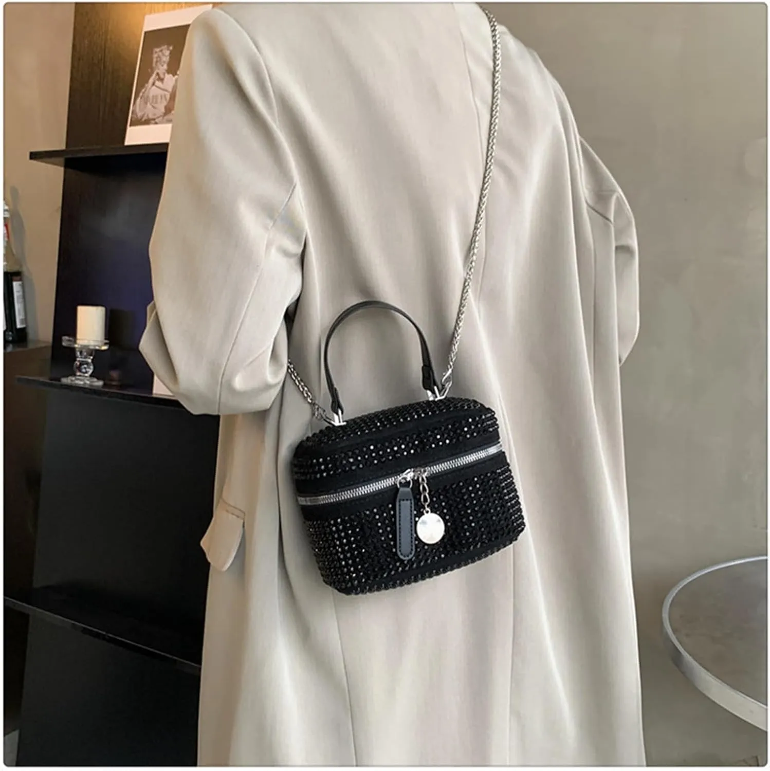 Women Tote Bag PU Leather Satchel Bag Shoulder Bag Top Handle Bag Crossbody Bag Purses and Handbag with Chain Strap (Silver)