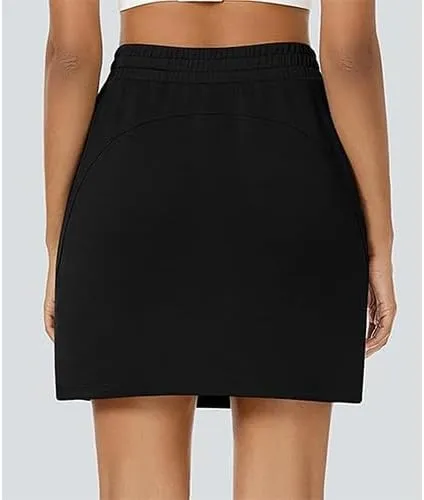 Women's Cotton Pencil Skirt Hidden Pocket High Waisted Elastic Waistband Casual Skort