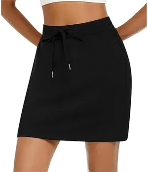 Women's Cotton Pencil Skirt Hidden Pocket High Waisted Elastic Waistband Casual Skort