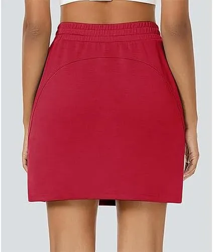 Women's Cotton Pencil Skirt Hidden Pocket High Waisted Elastic Waistband Casual Skort