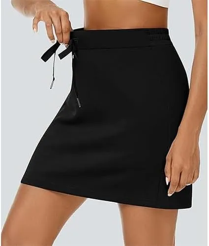 Women's Cotton Pencil Skirt Hidden Pocket High Waisted Elastic Waistband Casual Skort