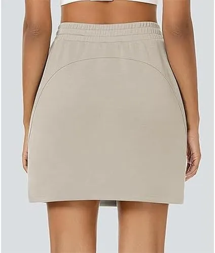 Women's Cotton Pencil Skirt Hidden Pocket High Waisted Elastic Waistband Casual Skort