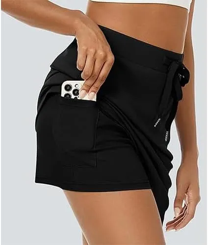 Women's Cotton Pencil Skirt Hidden Pocket High Waisted Elastic Waistband Casual Skort