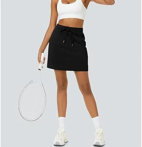 Women's Cotton Pencil Skirt Hidden Pocket High Waisted Elastic Waistband Casual Skort