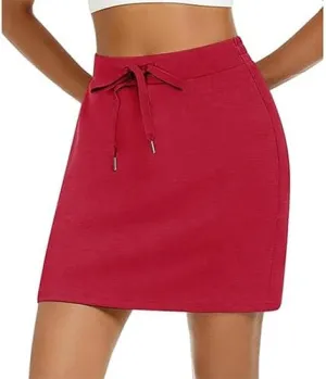 Women's Cotton Pencil Skirt Hidden Pocket High Waisted Elastic Waistband Casual Skort