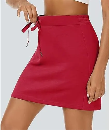 Women's Cotton Pencil Skirt Hidden Pocket High Waisted Elastic Waistband Casual Skort