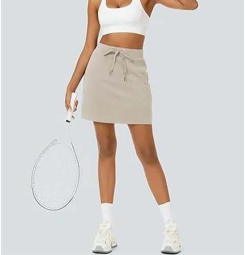 Women's Cotton Pencil Skirt Hidden Pocket High Waisted Elastic Waistband Casual Skort